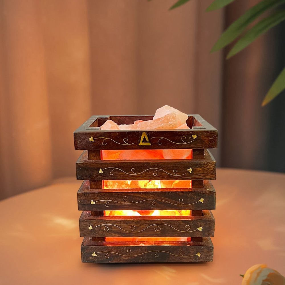Himalayan Pink Salt Lamp wooden casing- Dimmer switch - Unique Gift idea